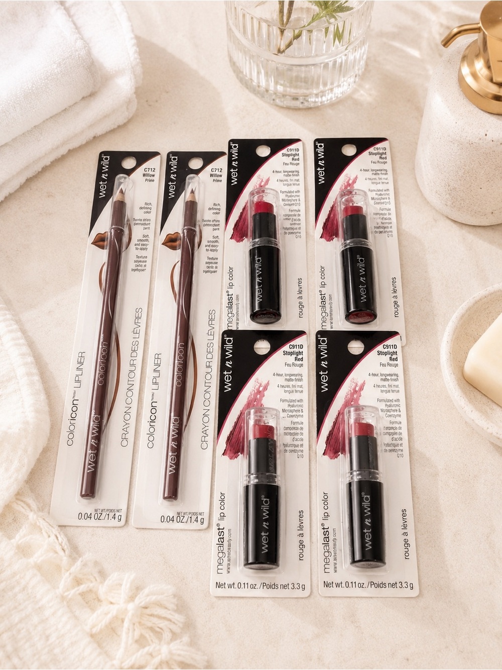 6 Wet n Wild Lipsticks & Lip Liners - Mauve/Deep Rose red Shades cute bundle lot